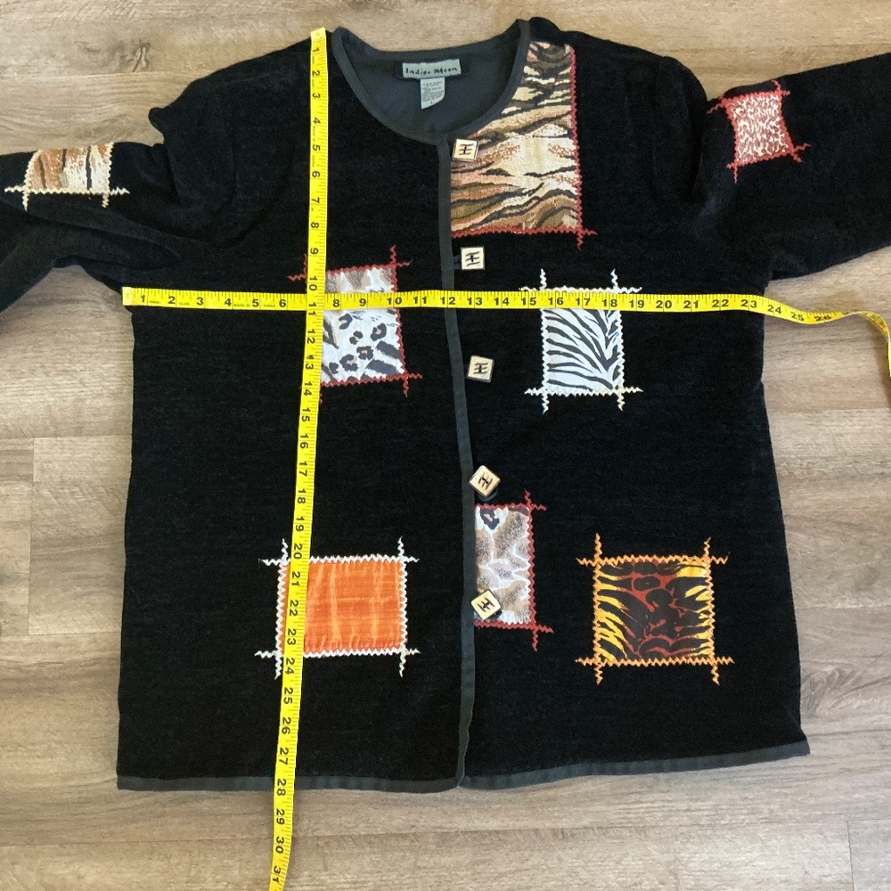 VTG Jacket Indigo Moon Women L Black Patchwork Boho Artsy Festival Fall Animal - Picture 15 of 16